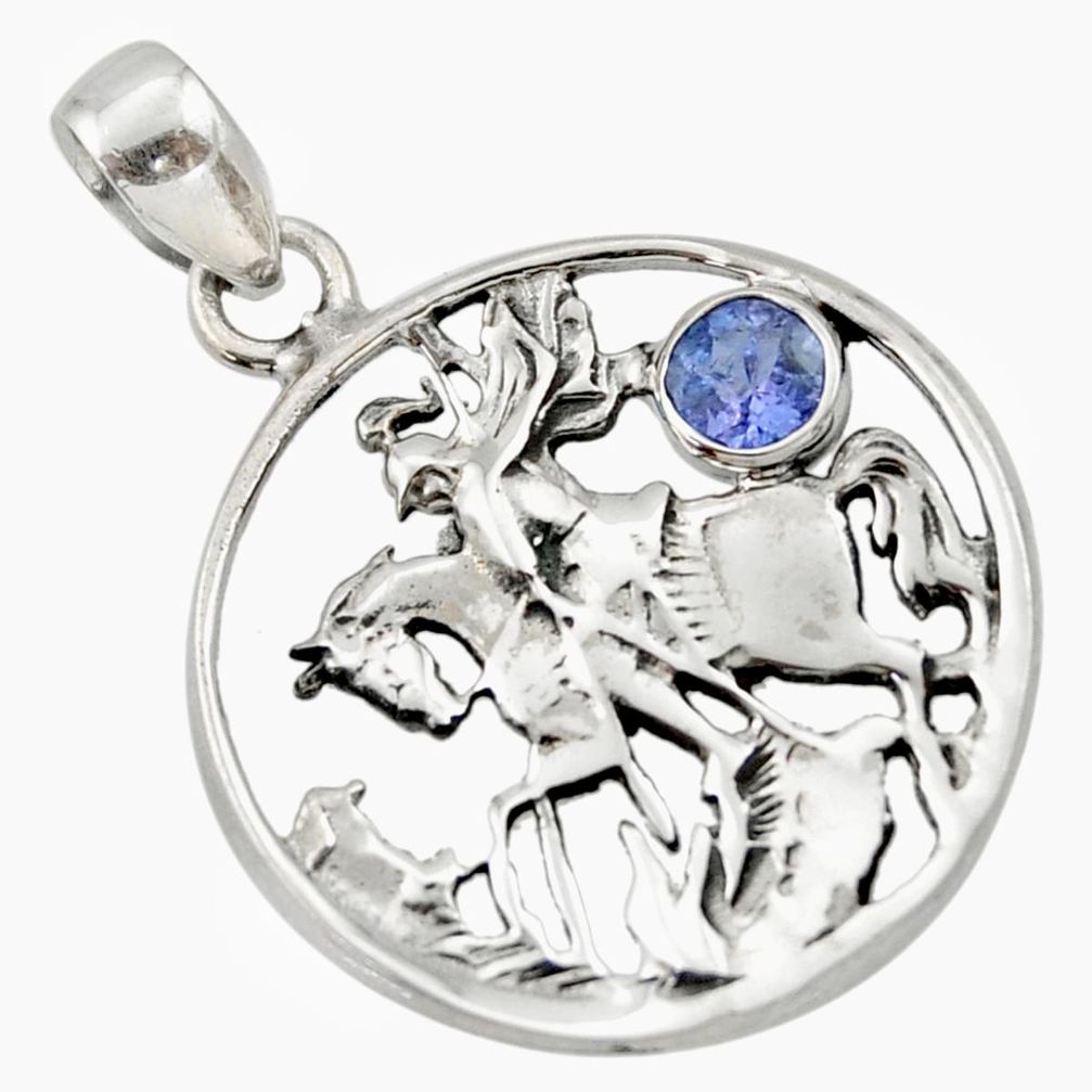0.88cts natural blue tanzanite 925 sterling silver horse pendant jewelry d33167