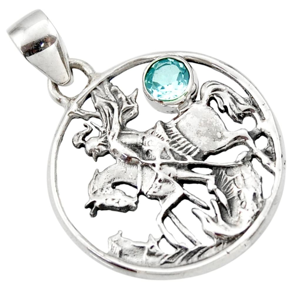 0.75cts natural blue topaz 925 sterling silver horse pendant jewelry d33169