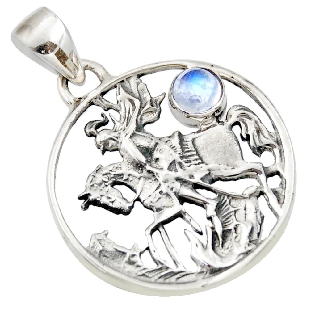 925 sterling silver 0.73cts natural rainbow moonstone horse pendant d33173