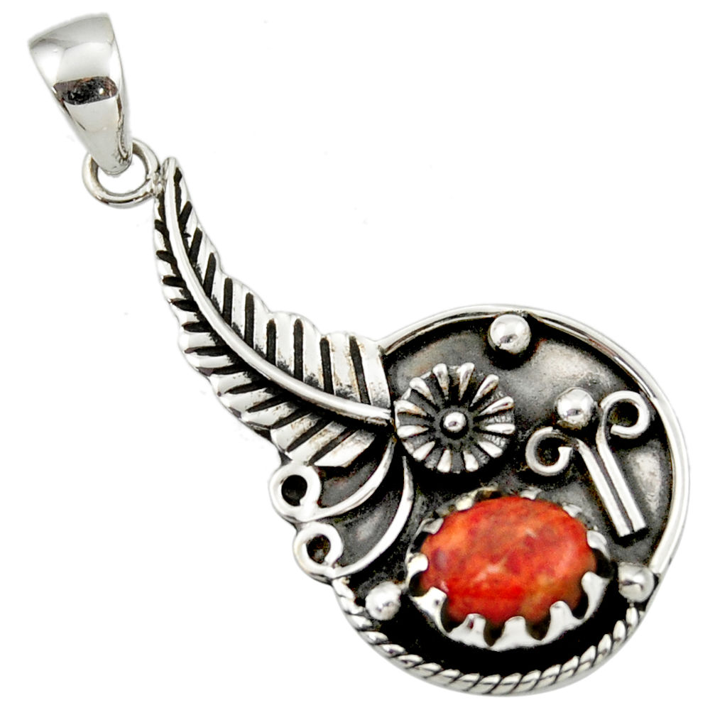 925 sterling silver 3.41cts red copper turquoise flower pendant jewelry d33188