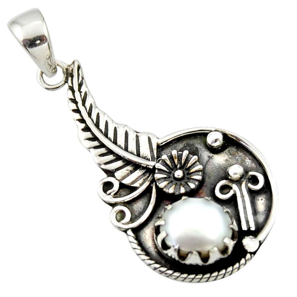 2.89cts natural white pearl 925 sterling silver flower pendant jewelry d33191