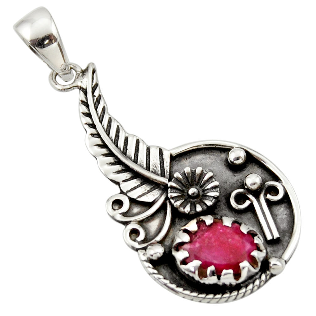 925 sterling silver 3.37cts natural red ruby flower pendant jewelry d33192