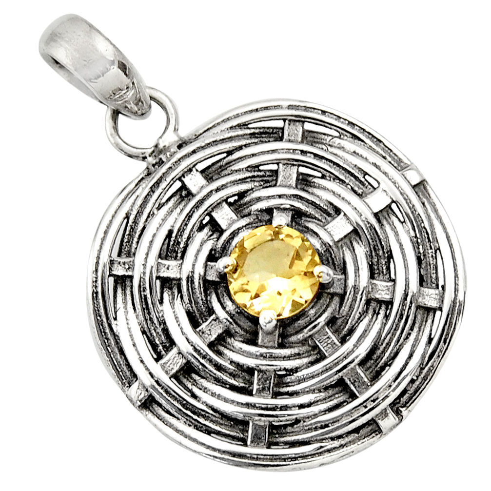 925 sterling silver 1.01cts natural yellow citrine round pendant jewelry d33204