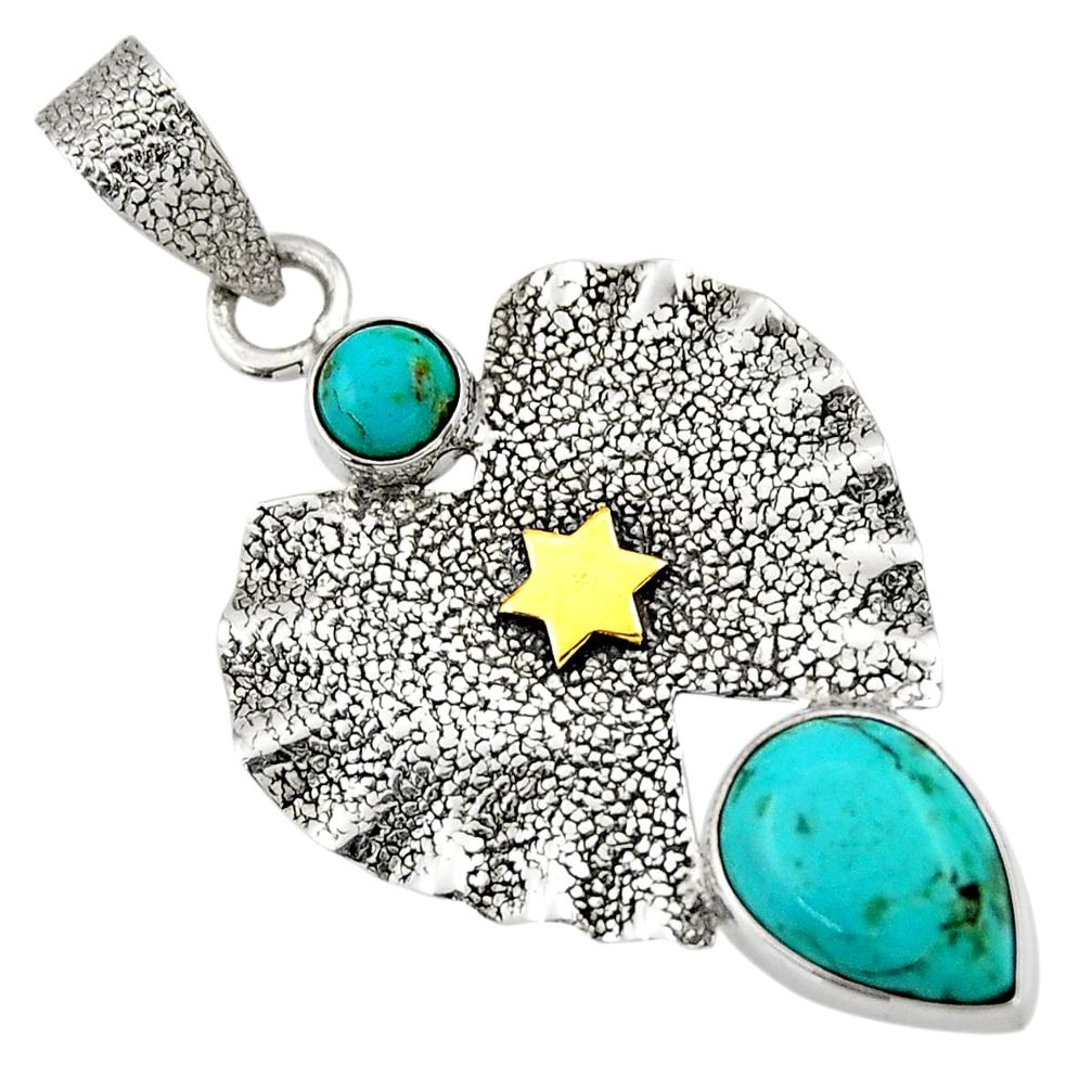 4.93cts victorian arizona mohave turquoise 925 silver two tone pendant d33262