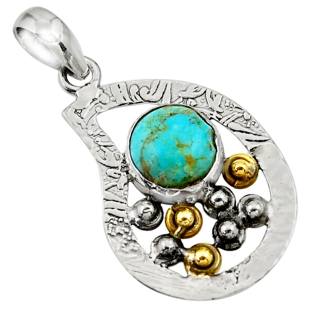 4.84cts victorian arizona mohave turquoise 925 silver two tone pendant d33275