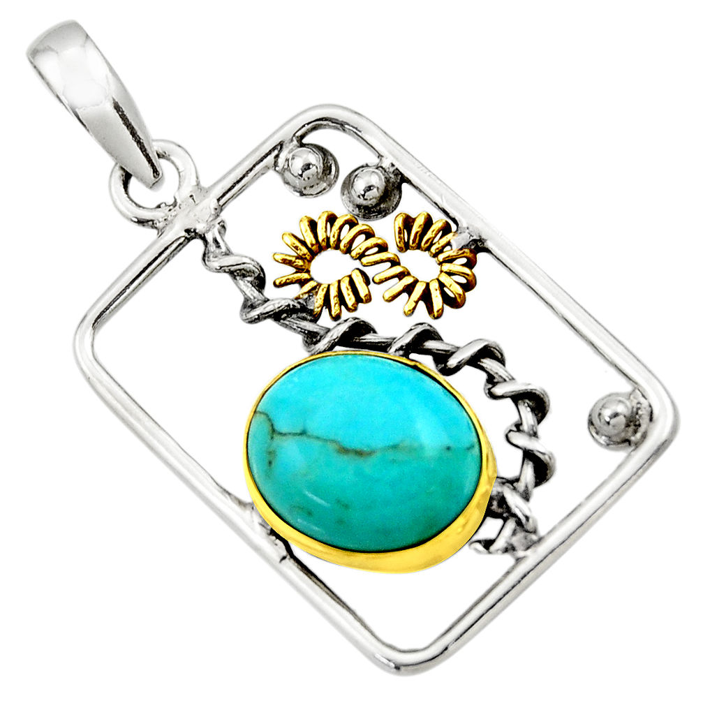 925 silver 4.93cts victorian arizona mohave turquoise two tone pendant d33276