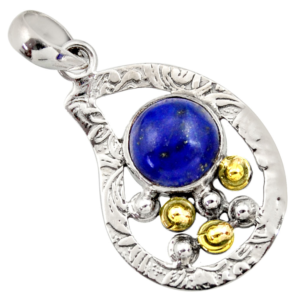 925 silver 5.14cts victorian natural blue lapis lazuli two tone pendant d33295