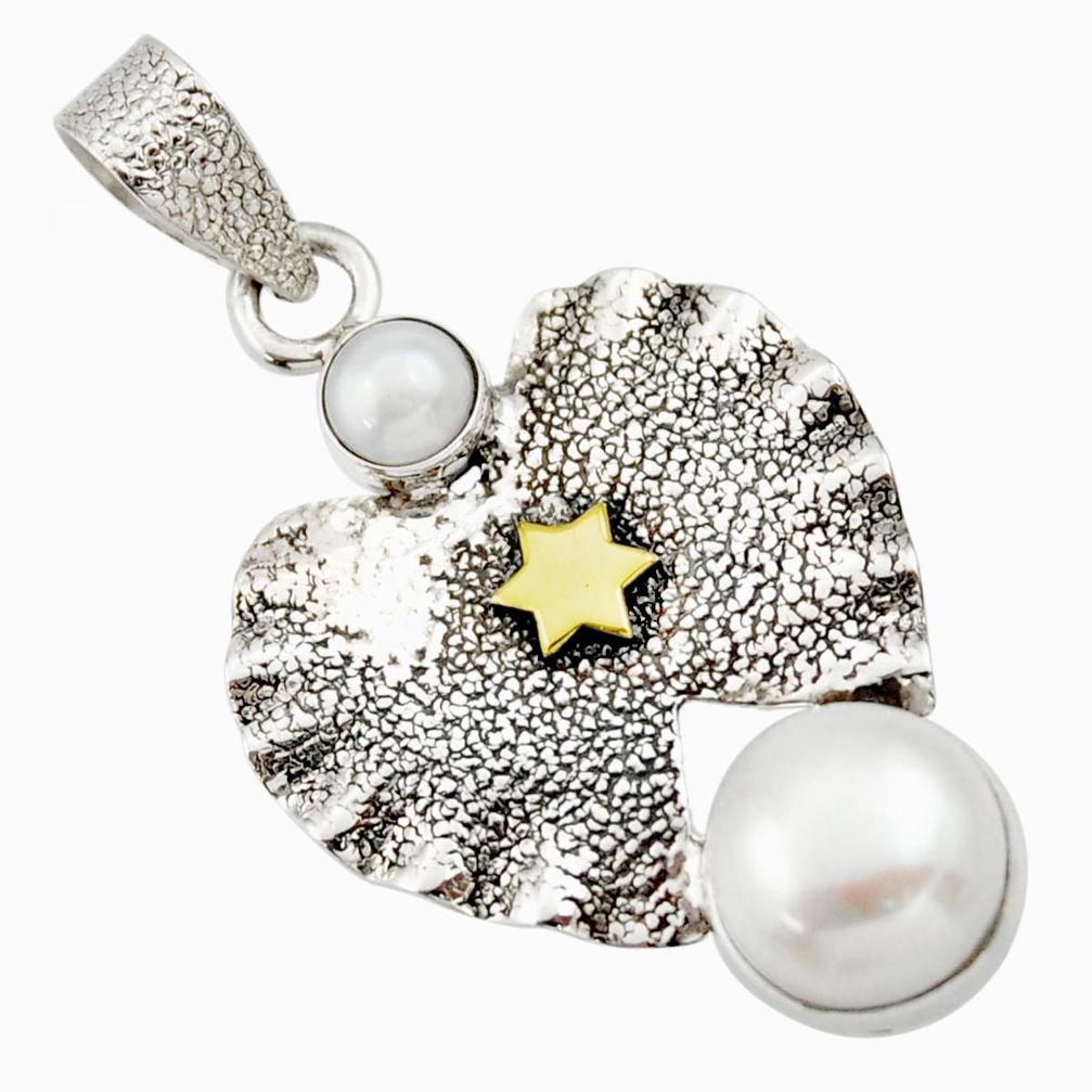 5.07cts victorian natural white pearl 925 silver two tone pendant d33317