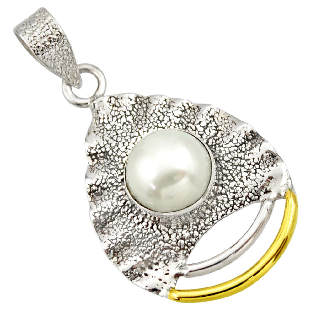 4.94cts victorian natural white pearl 925 silver two tone pendant d33318