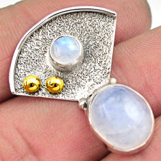 5.38cts victorian natural rainbow moonstone 925 silver two tone pendant d33337