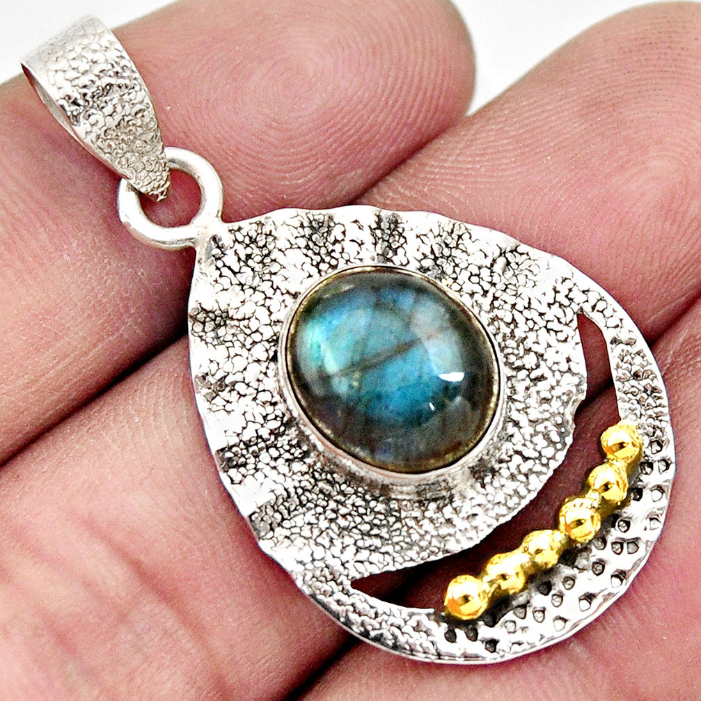 925 silver 5.09cts victorian natural blue labradorite two tone pendant d33380