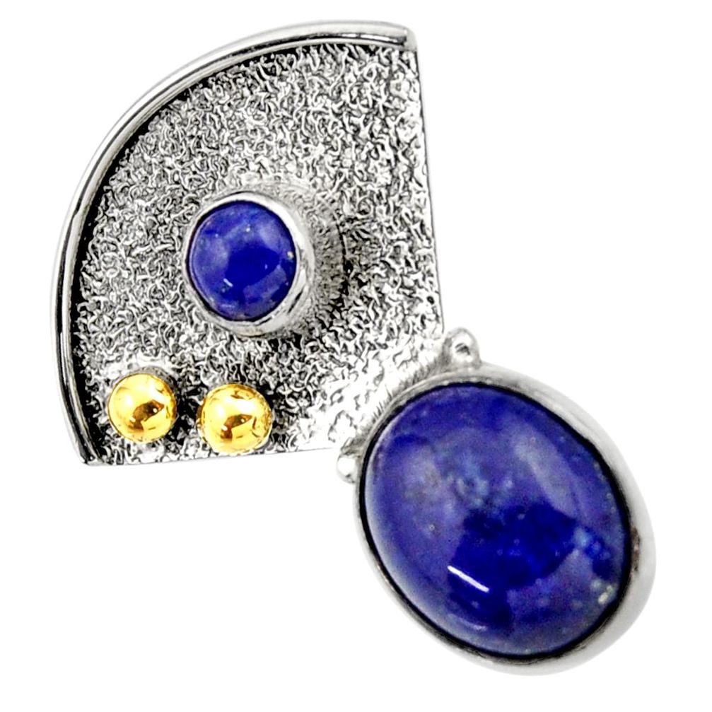 925 silver 5.11cts victorian natural blue lapis lazuli two tone pendant d33387