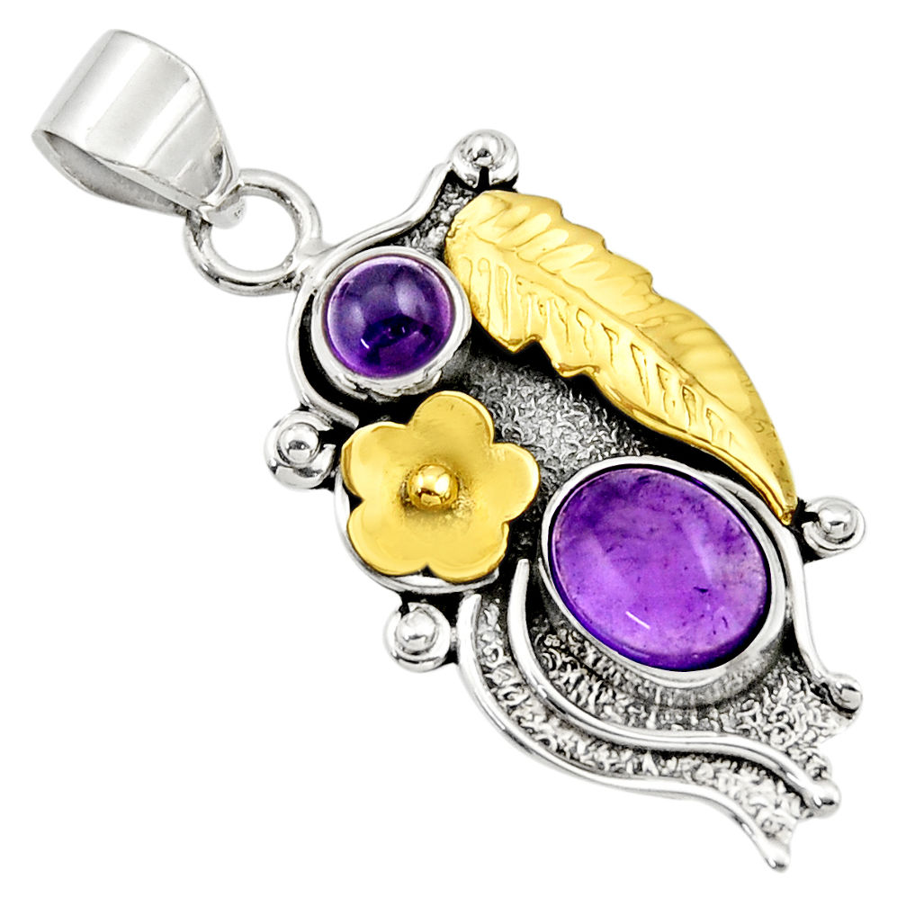 4.40cts victorian natural purple amethyst 925 silver two tone pendant d33393