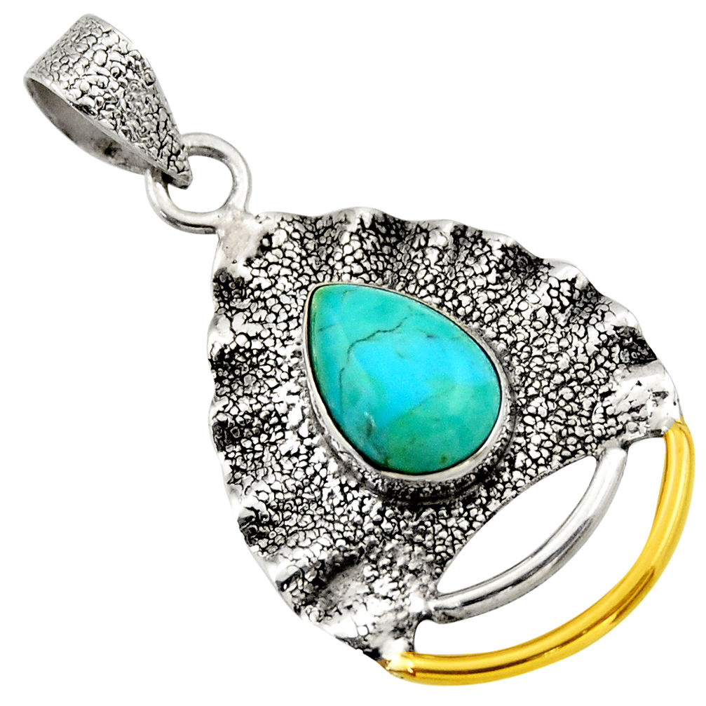 925 silver 4.52cts victorian arizona mohave turquoise two tone pendant d33398