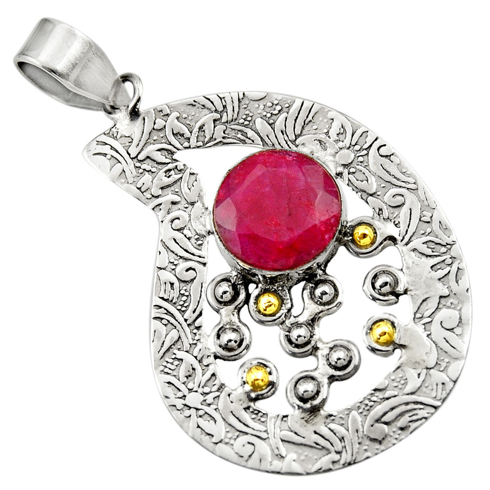 5.53cts victorian natural red ruby 925 sterling silver two tone pendant d33410