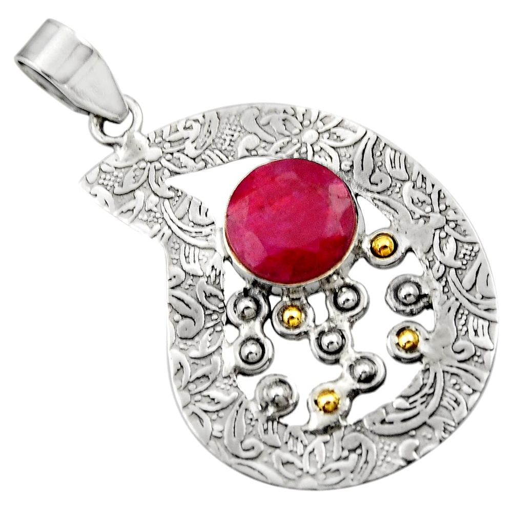 5.95cts victorian natural red ruby 925 sterling silver two tone pendant d33413