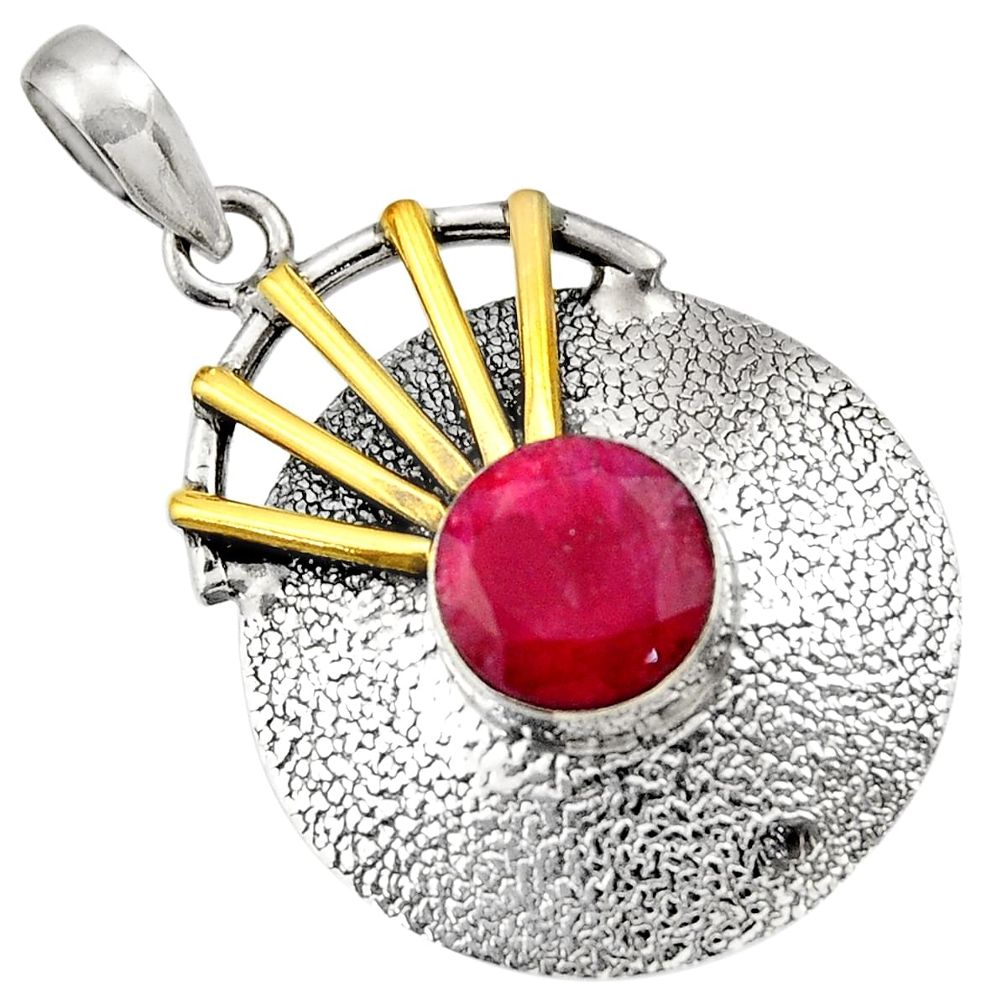 5.54cts victorian natural red ruby 925 sterling silver two tone pendant d33420