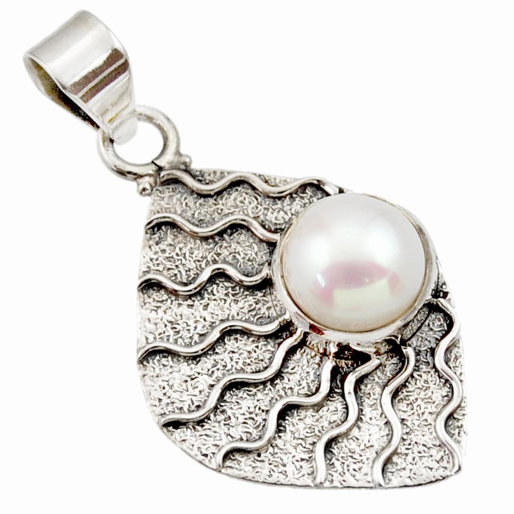 5.36cts natural white pearl round 925 sterling silver pendant jewelry d33425