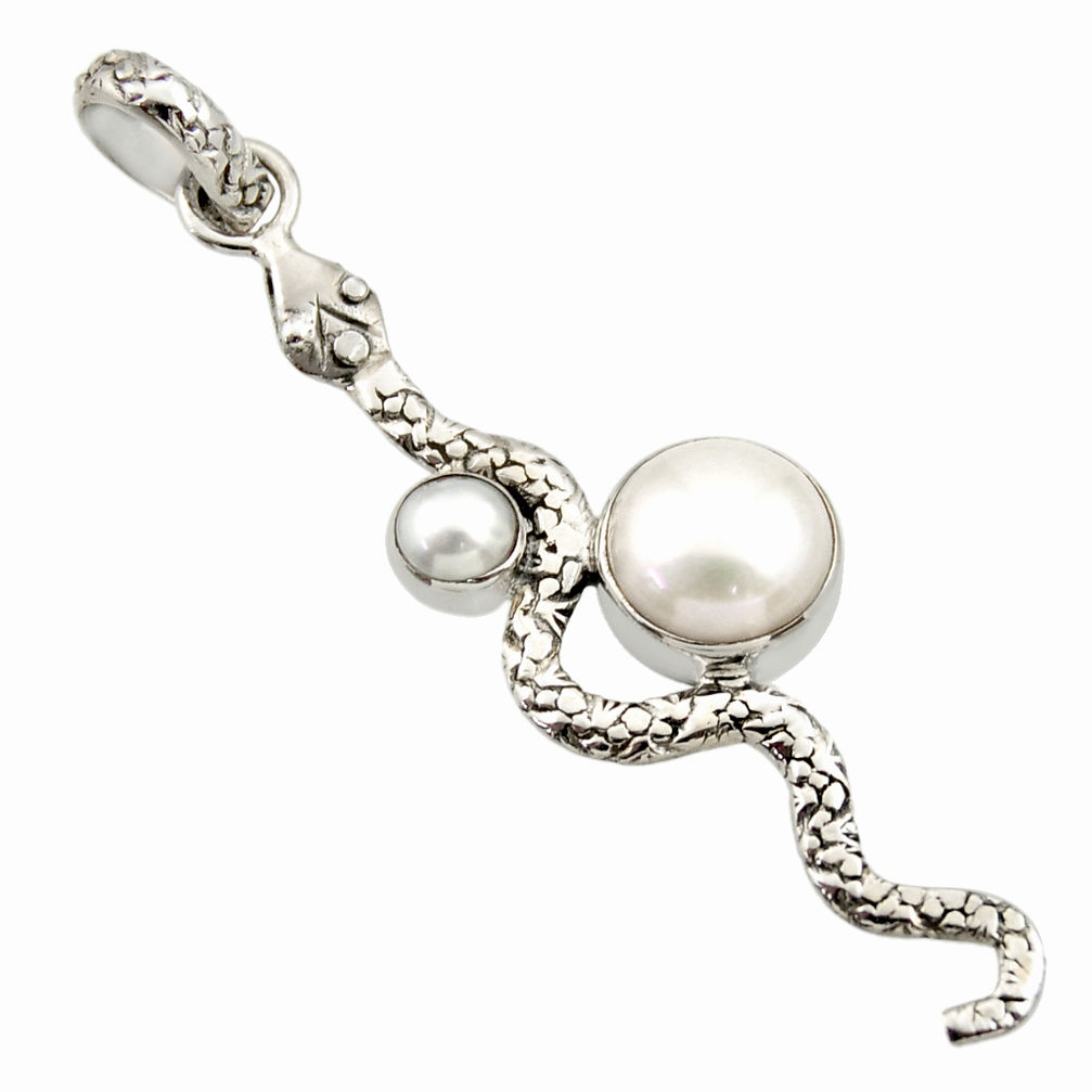 5.38cts natural white pearl 925 sterling silver snake pendant jewelry d33445