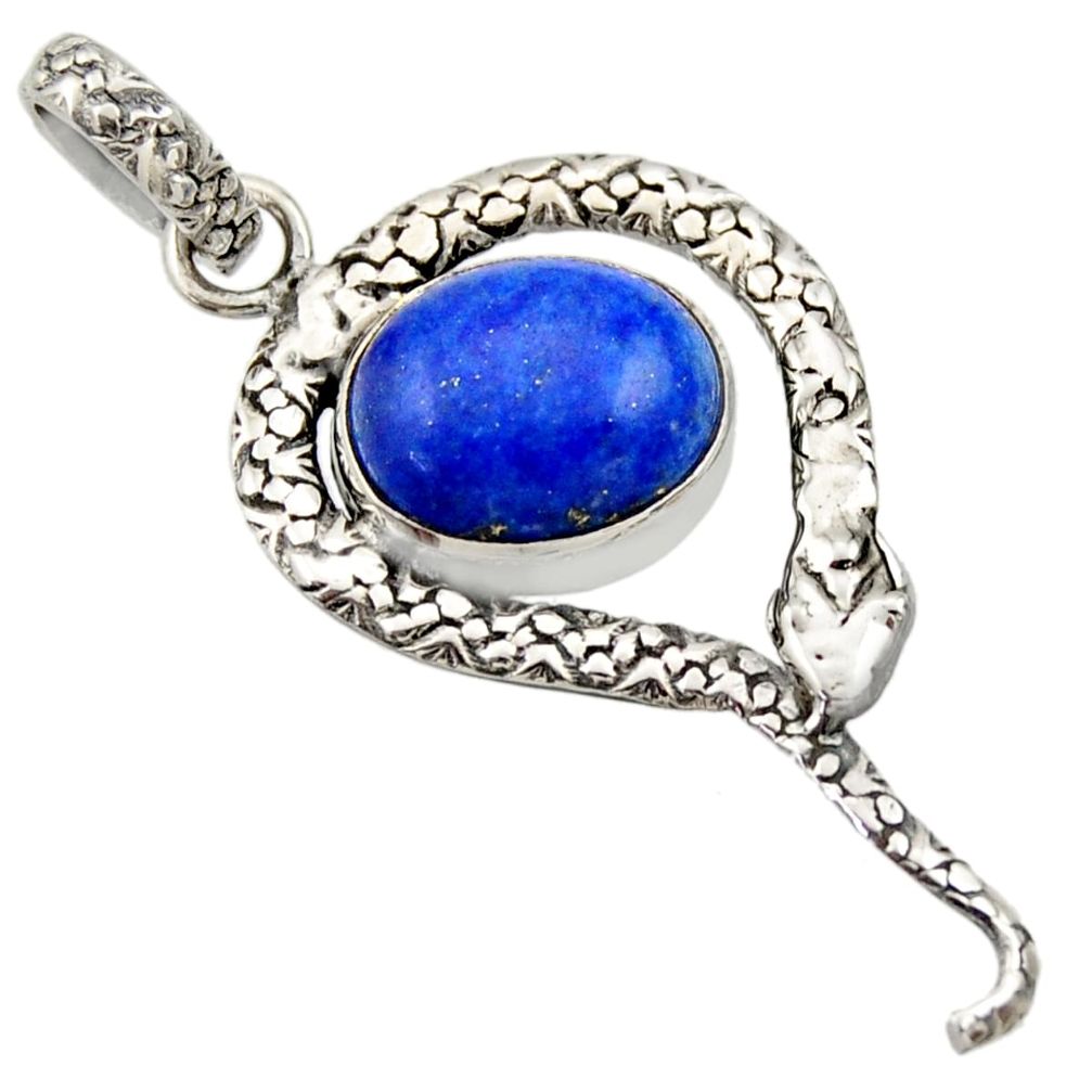 5.12cts natural blue lapis lazuli 925 sterling silver snake pendant d33446