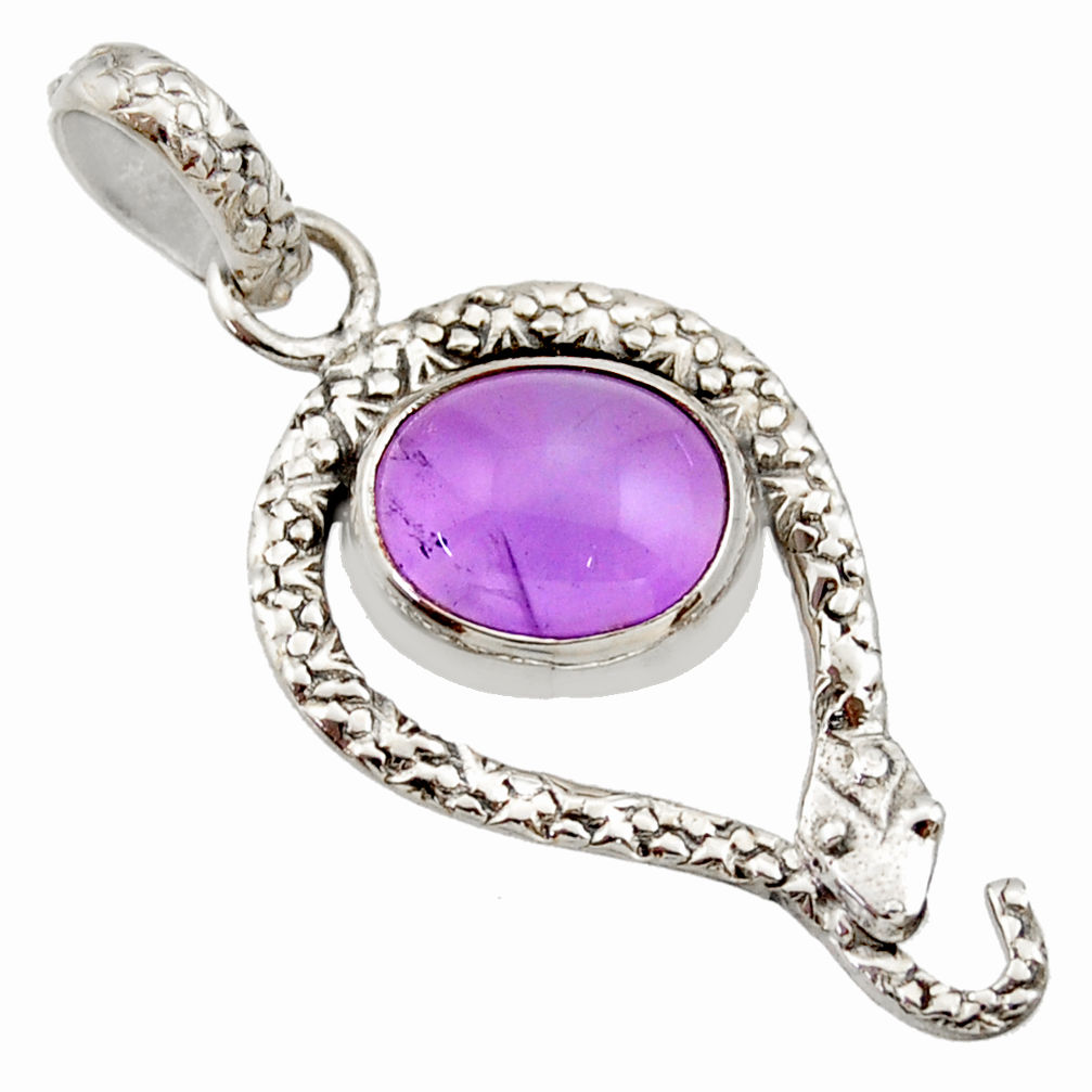 5.11cts natural purple amethyst 925 sterling silver snake pendant jewelry d33451