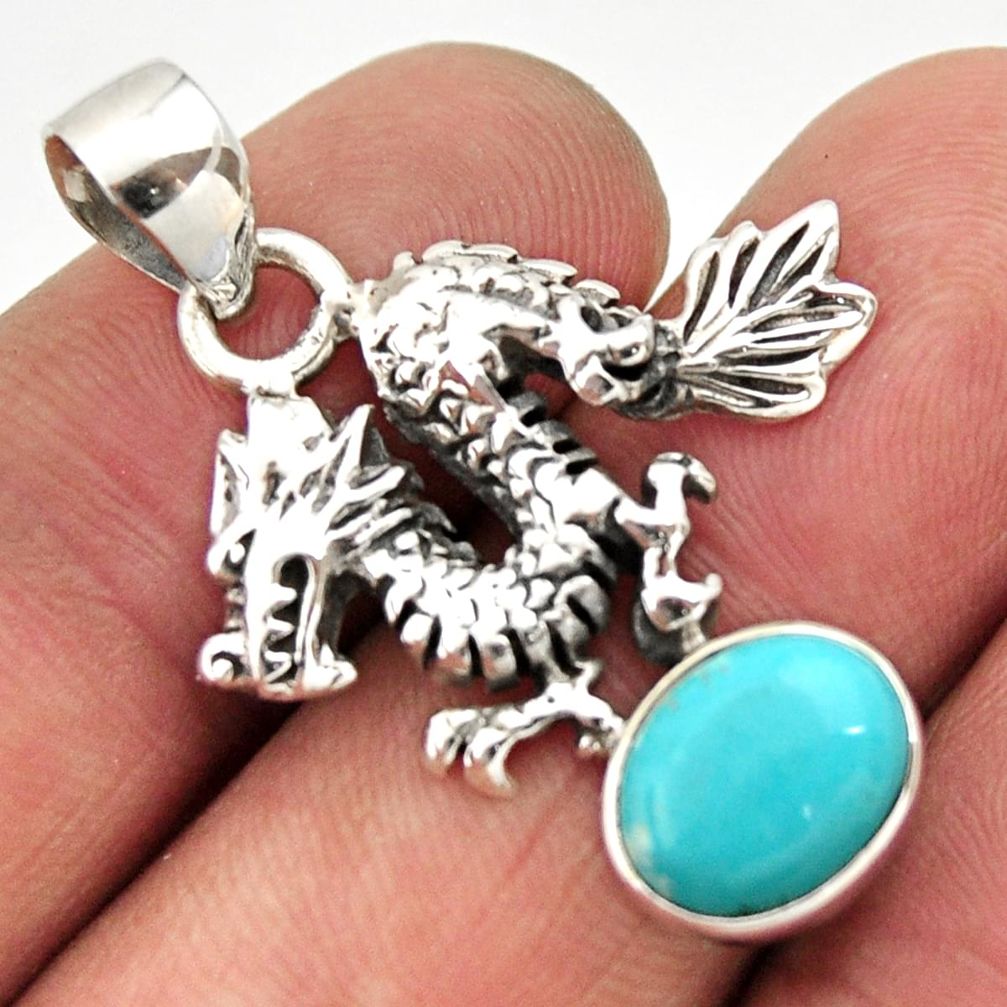 4.22cts blue arizona mohave turquoise 925 sterling silver dragon pendant d33495