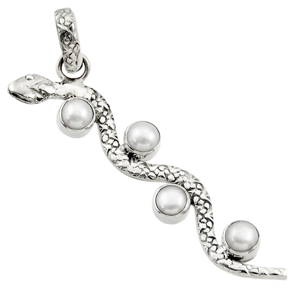 3.68cts natural white pearl 925 sterling silver snake pendant jewelry d33505