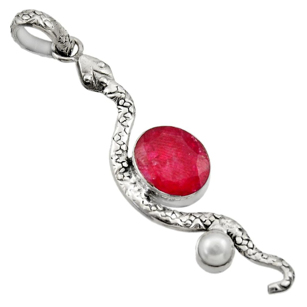 5.79cts natural red ruby pearl 925 sterling silver snake pendant jewelry d33510