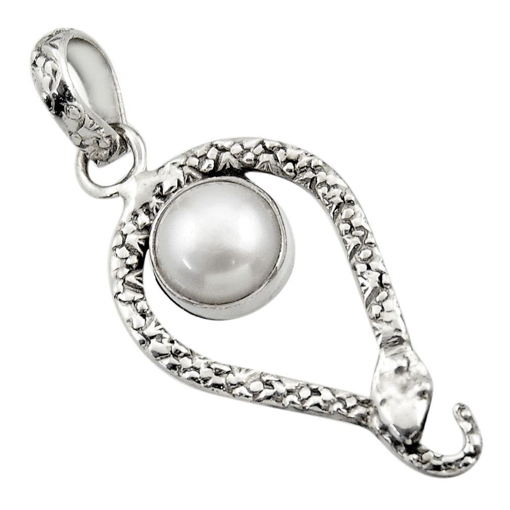 4.64cts natural white pearl 925 sterling silver snake pendant jewelry d33515