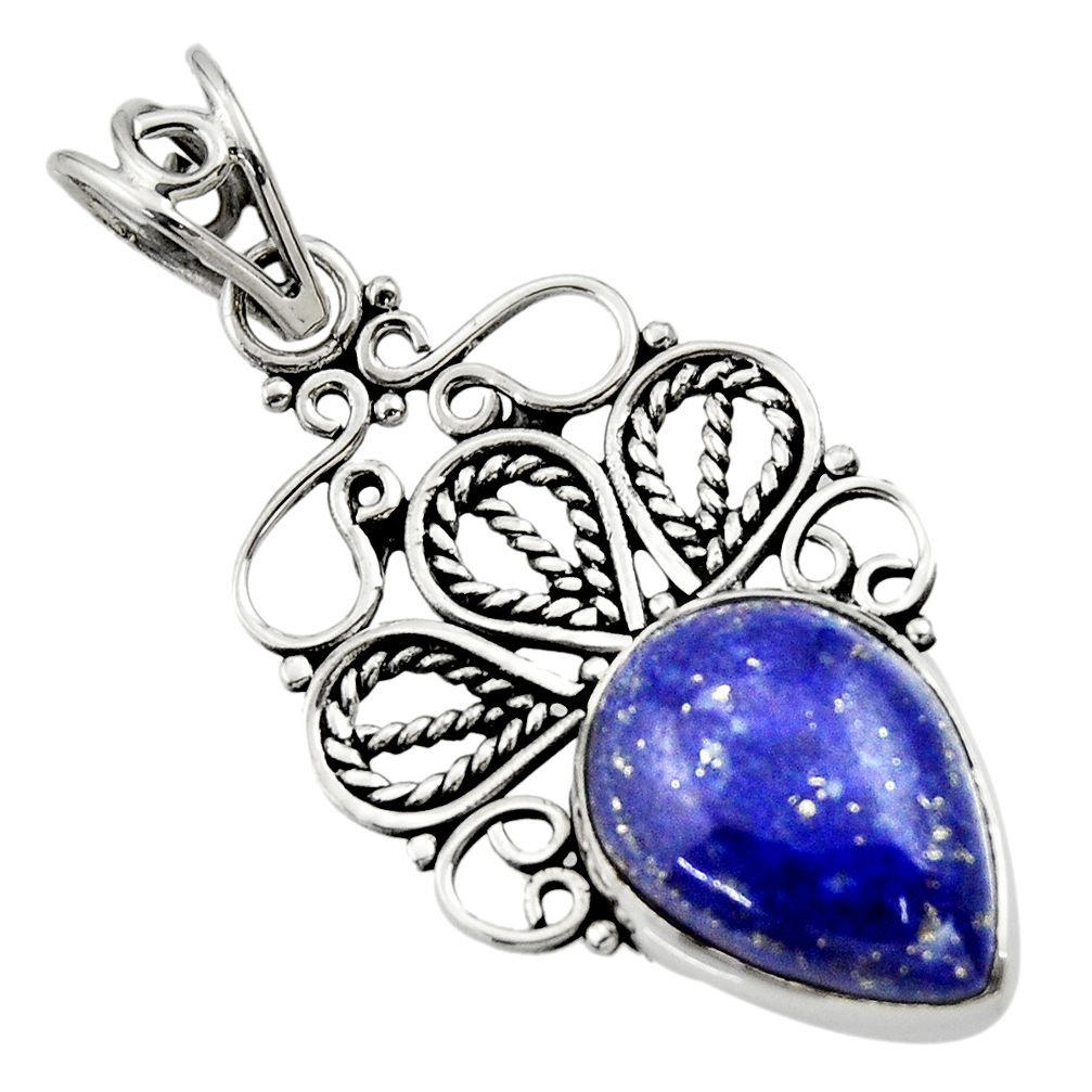 925 sterling silver 9.61cts natural blue lapis lazuli pear pendant d33530