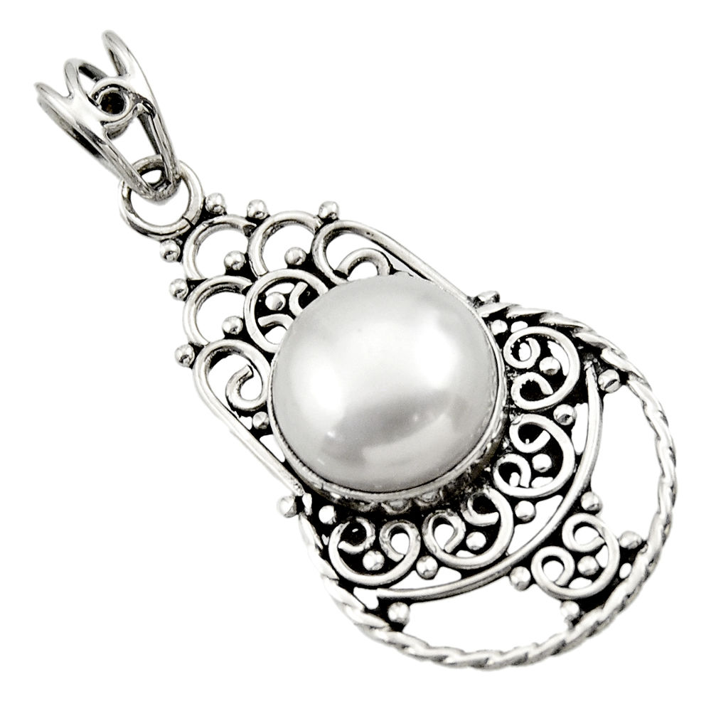 925 sterling silver 6.84cts natural white pearl round pendant jewelry d33544