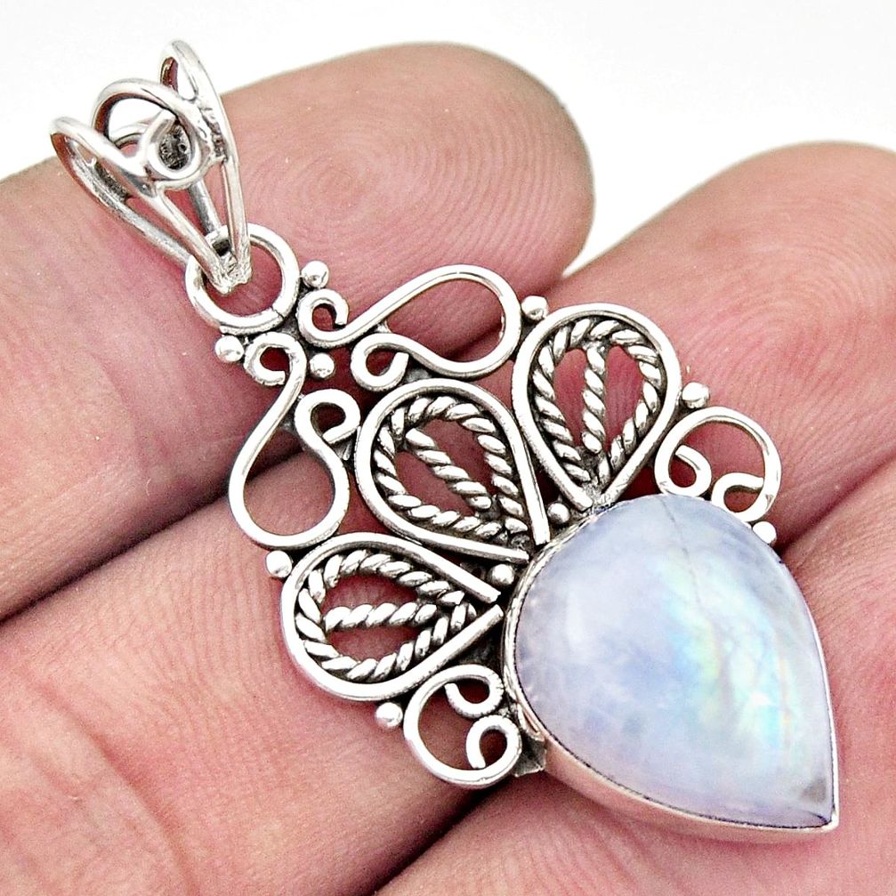 9.99cts natural rainbow moonstone 925 sterling silver pendant jewelry d33559