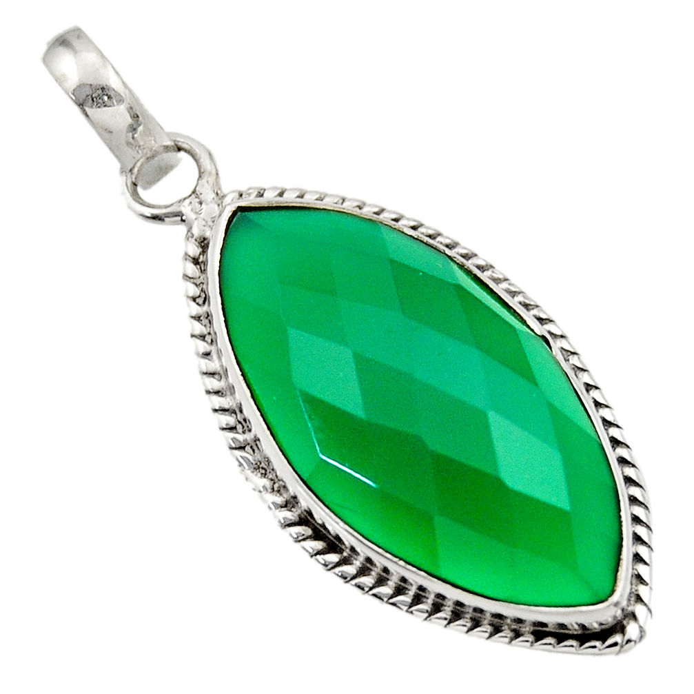 925 sterling silver 13.70cts natural green chalcedony pendant jewelry d33578