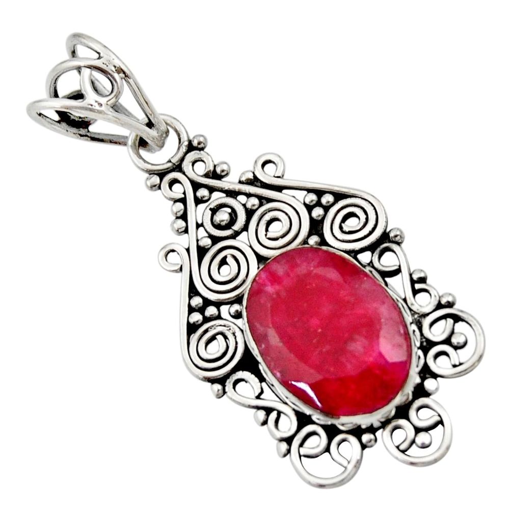 925 sterling silver 5.96cts natural red ruby oval pendant jewelry d33593