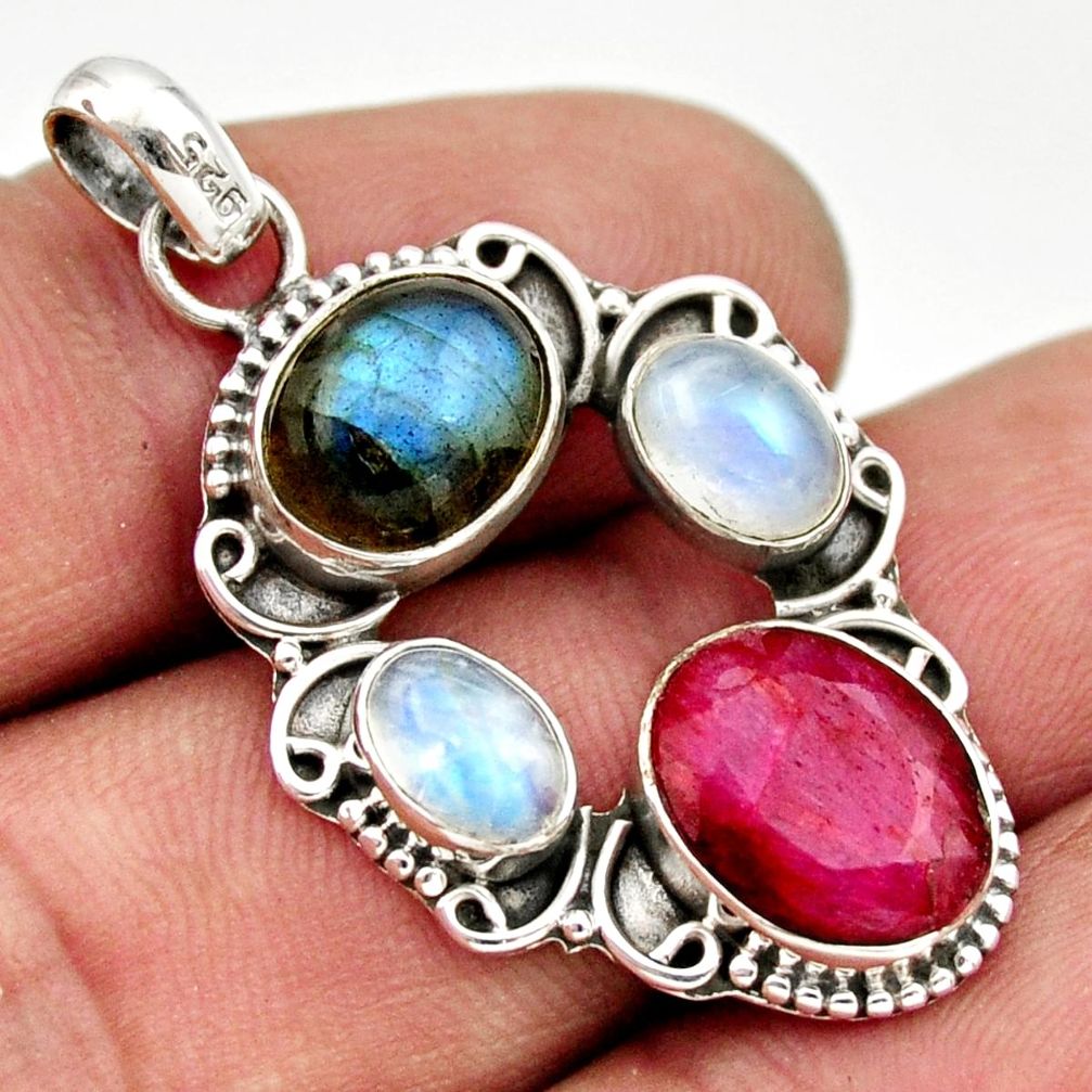 11.07cts natural red ruby labradorite 925 sterling silver pendant jewelry d33596