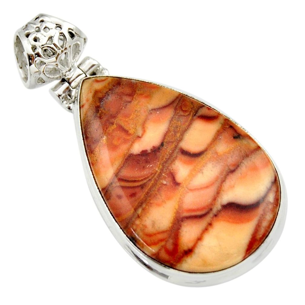25.00cts natural brown wave rolling hills dolomite 925 silver pendant d33610