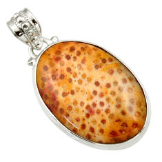 Clearance Sale- 18.10cts natural brown plum wood jasper 925 sterling silver pendant d33623