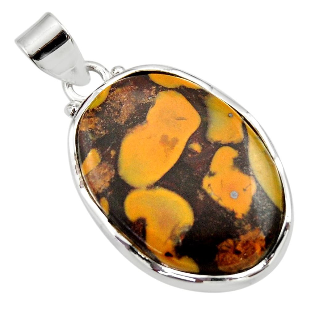 20.88cts natural brown bamboo leaf jasper 925 sterling silver pendant d33629