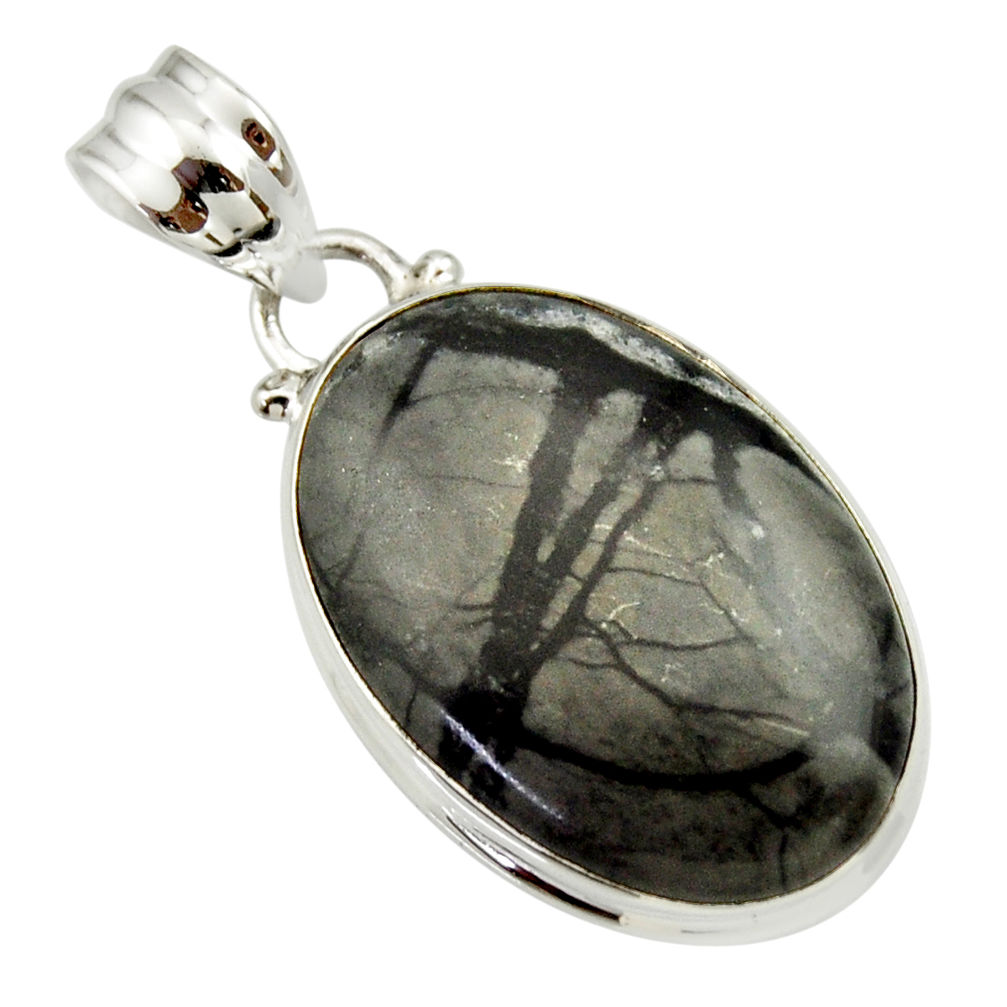 16.18cts natural black picasso jasper 925 sterling silver pendant jewelry d33638