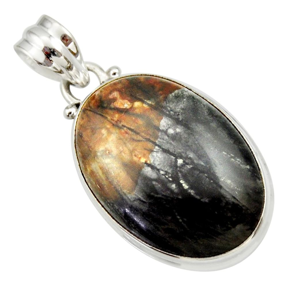 19.72cts natural black picasso jasper 925 sterling silver pendant jewelry d33640