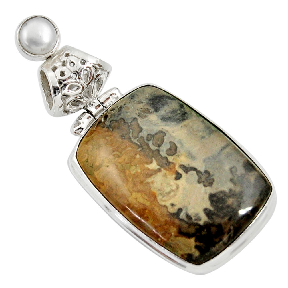 20.88cts natural brown cotham landscape marble pearl 925 silver pendant d33646