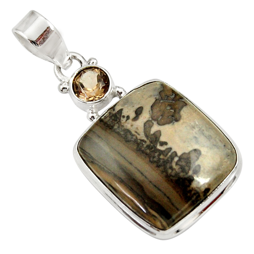 925 silver 19.23cts natural brown cotham landscape marble pendant d33647