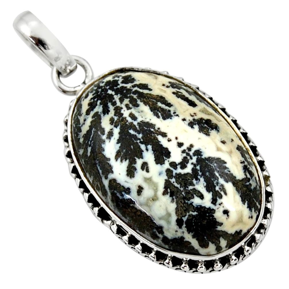 16.73cts natural black feather medicine bow agate 925 silver pendant d33651