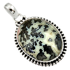 Clearance Sale- 925 silver 19.20cts natural black feather medicine bow agate oval pendant d33652
