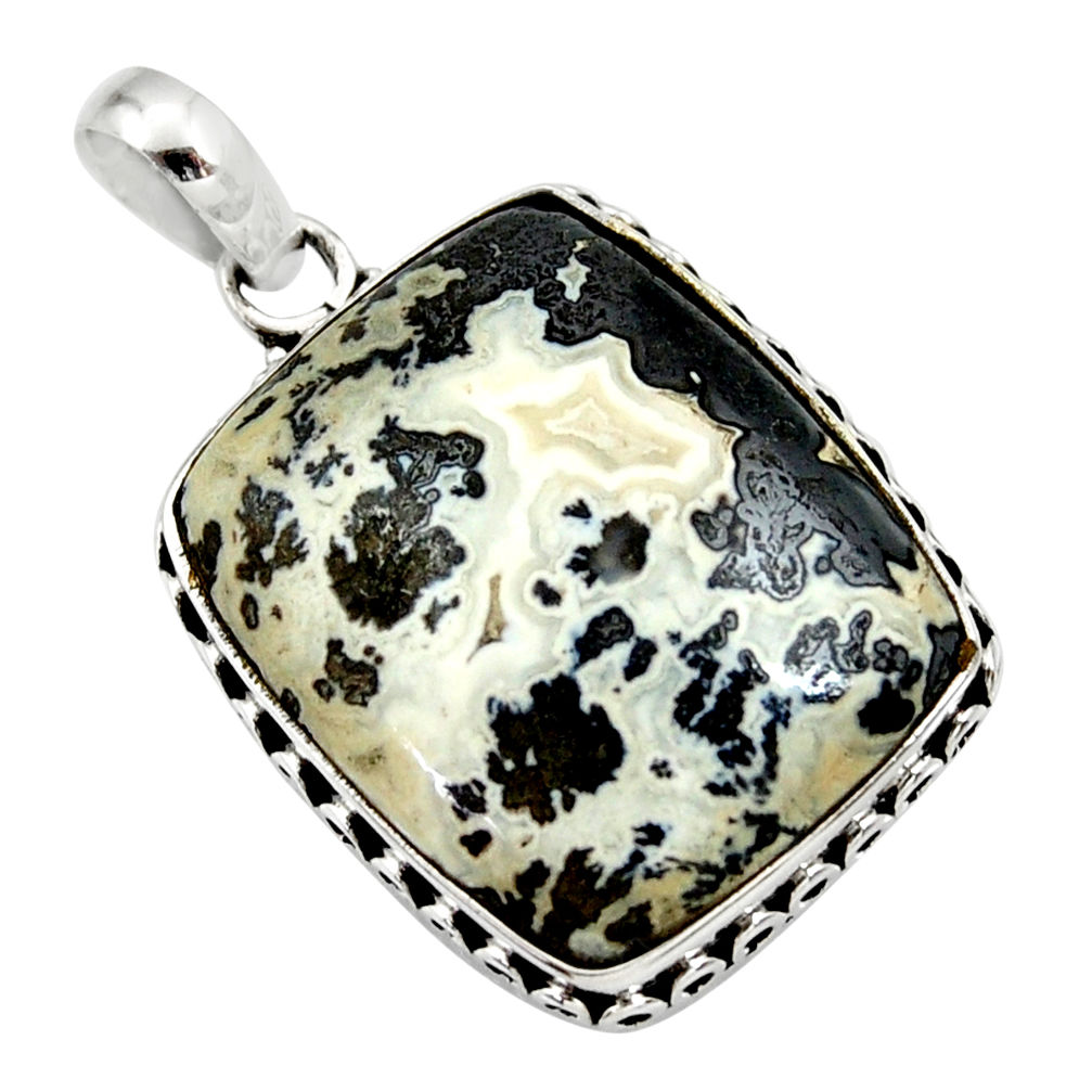 925 silver 18.15cts natural black feather medicine bow agate pendant d33659