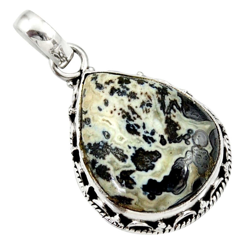 16.73cts natural black feather medicine bow agate 925 silver pendant d33660