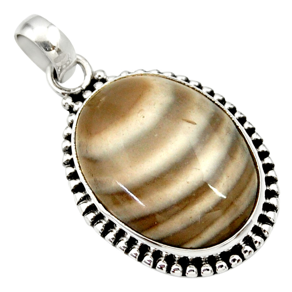 17.57cts natural grey striped flint ohio oval 925 sterling silver pendant d33661
