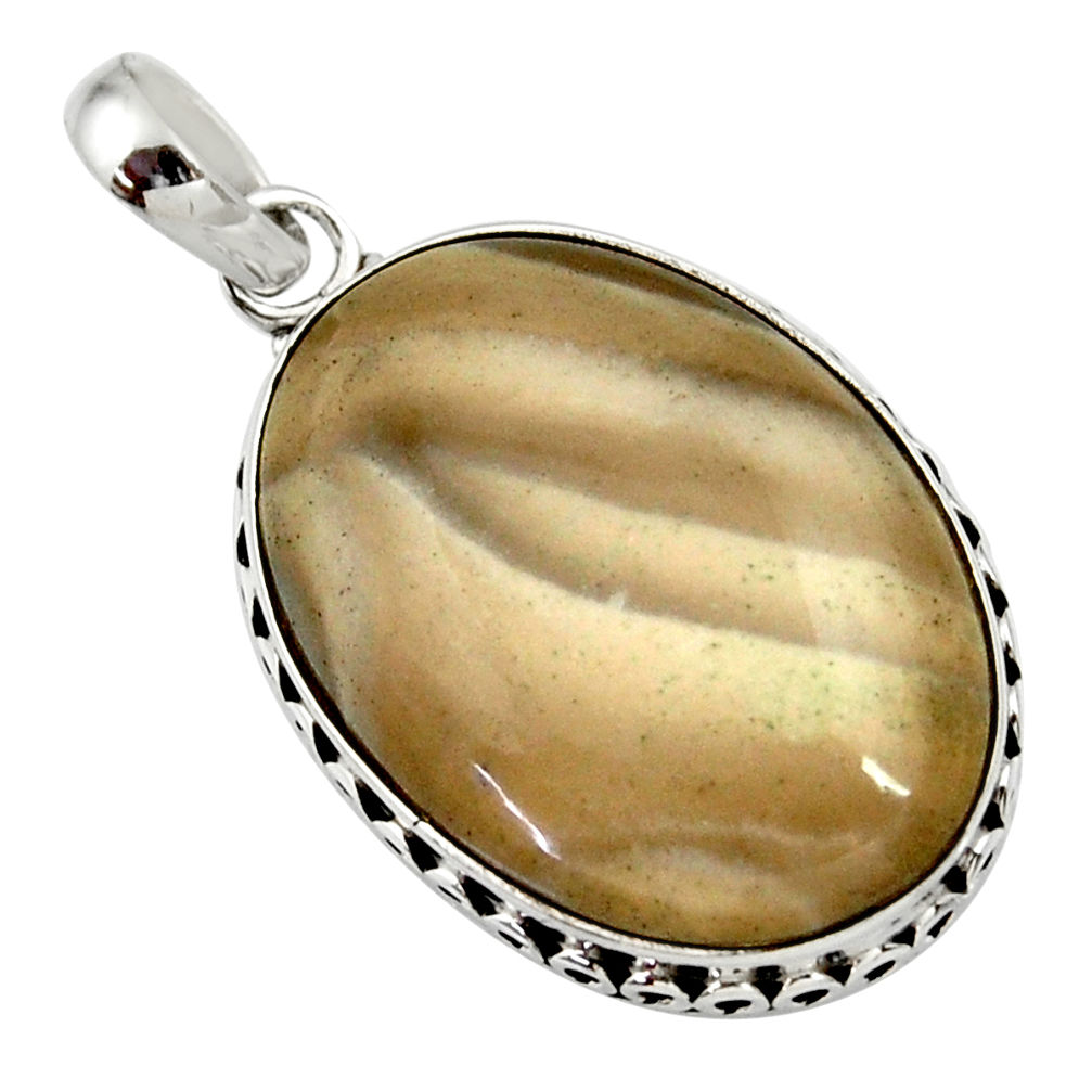 16.68cts natural grey striped flint ohio 925 sterling silver pendant d33662