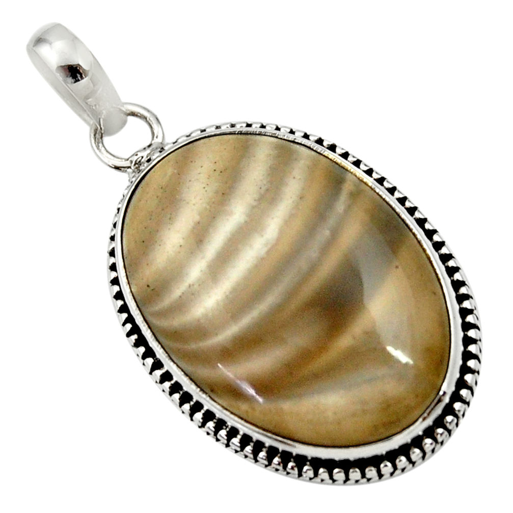 18.70cts natural grey striped flint ohio 925 sterling silver pendant d33663