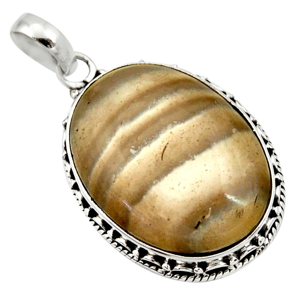 16.73cts natural grey striped flint ohio 925 sterling silver pendant d33665